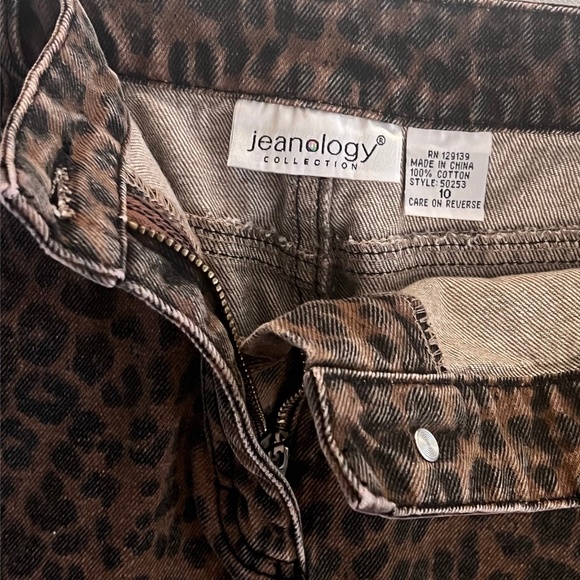 Jeanology Vintage Leopard Print Denim Jean Skirt Brown/Black Size 10 EUC — Y2K - Picture 5 of 8